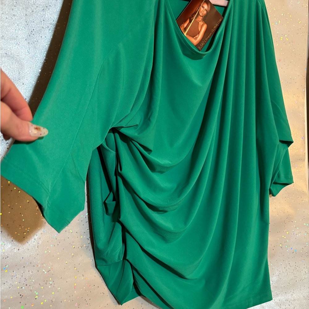 Beautiful shade of green, Elegant Green Draped Blouse by IMAN